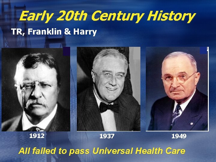 Early 20 th Century History TR, Franklin & Harry 1912 1937 1949 All failed