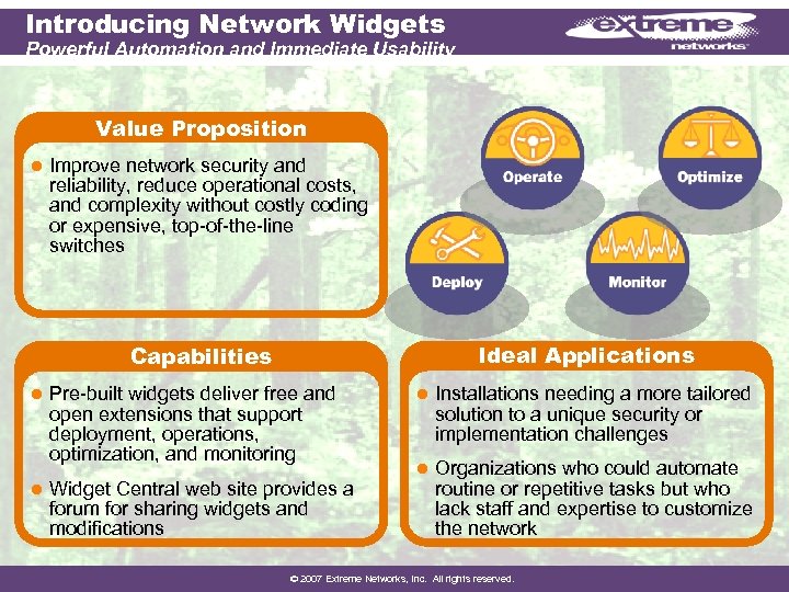 Introducing Network Widgets Powerful Automation and Immediate Usability Value Proposition ● Improve network security