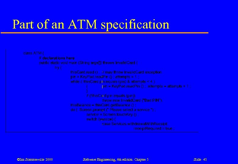 Part of an ATM specification ©Ian Sommerville 2000 Software Engineering, 6 th edition. Chapter
