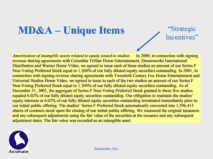 MD&A – Unique Items Axiomate, Inc. “Strategic Incentives” 