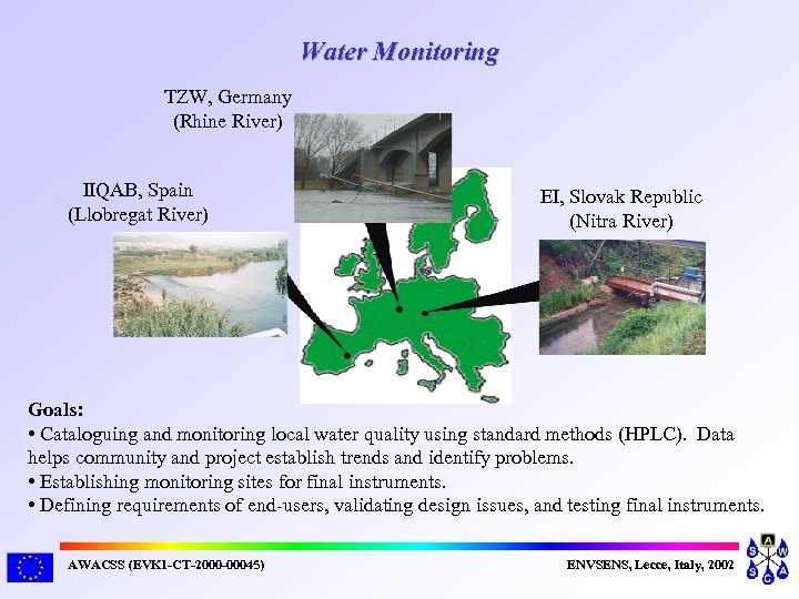 Water Monitoring TZW, Germany (Rhine River) IIQAB, Spain (Llobregat River) EI, Slovak Republic (Nitra