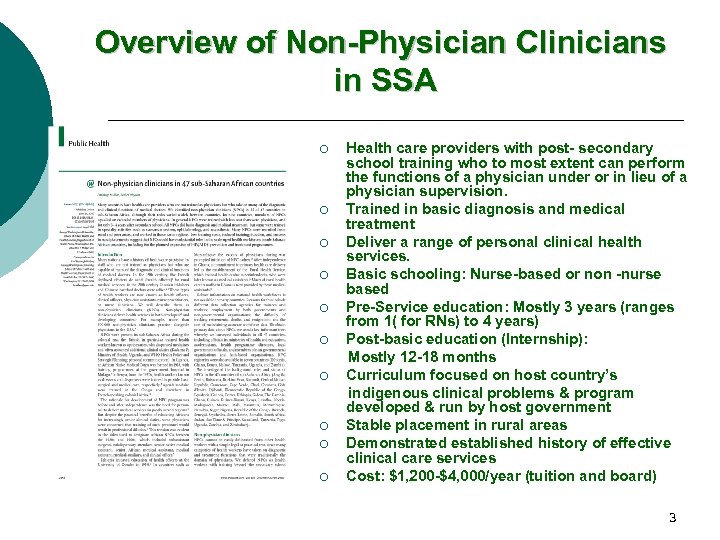 Overview of Non-Physician Clinicians in SSA ¡ ¡ ¡ ¡ ¡ Health care providers