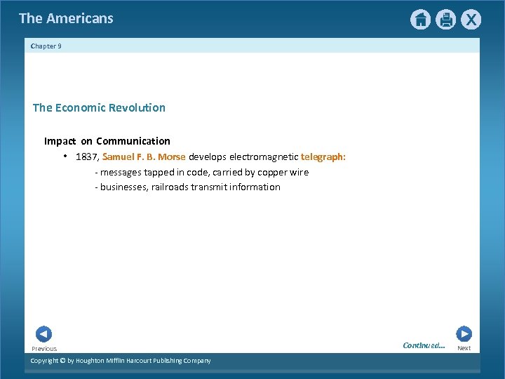 The Americans Chapter 9 The Economic Revolution Impact on Communication • 1837, Samuel F.