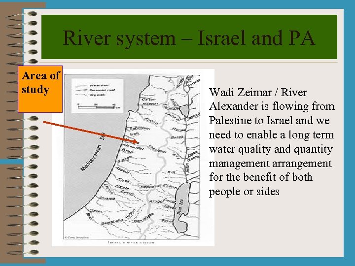 River system – Israel and PA Area of study Wadi Zeimar / River Alexander