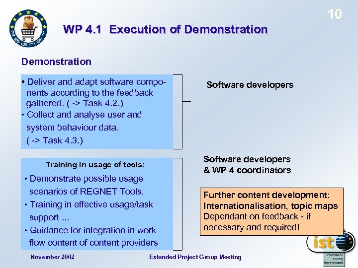 10 WP 4. 1 Execution of Demonstration • Deliver and adapt software components according