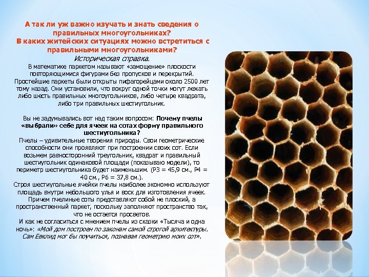 А так ли уж важно изучать и знать сведения о правильных многоугольниках? В каких