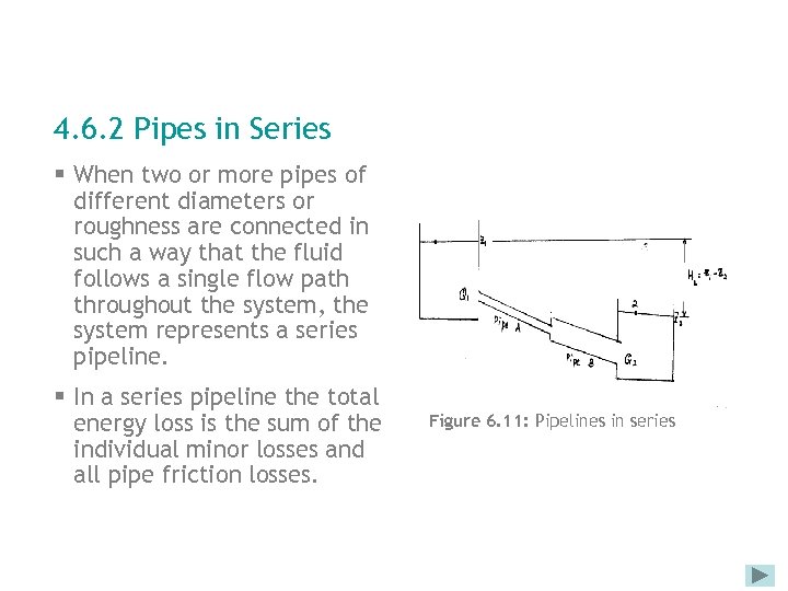 4. 6. 2 Pipes in Series § When two or more pipes of different