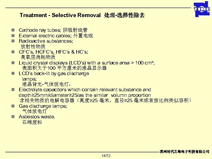 Treatment - Selective Removal 处理-选择性除去 n Cathode ray tubes; 阴极射线管 n External electric cables;