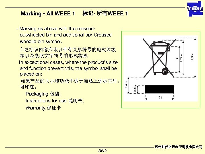 Marking - All WEEE 1 标记- 所有WEEE 1 - Marking as above with the