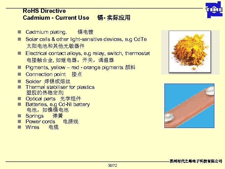 Ro. HS Directive Cadmium - Current Use 镉- 实际应用 n Cadmium plating. 镉电镀 n