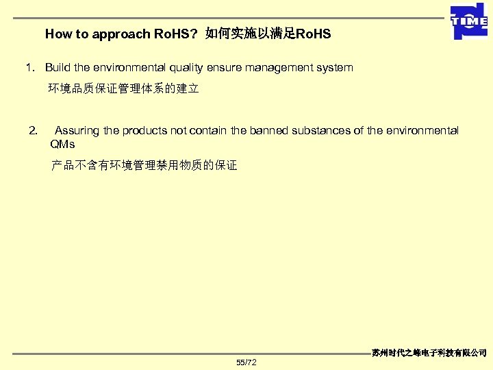 How to approach Ro. HS? 如何实施以满足Ro. HS 1. Build the environmental quality ensure management