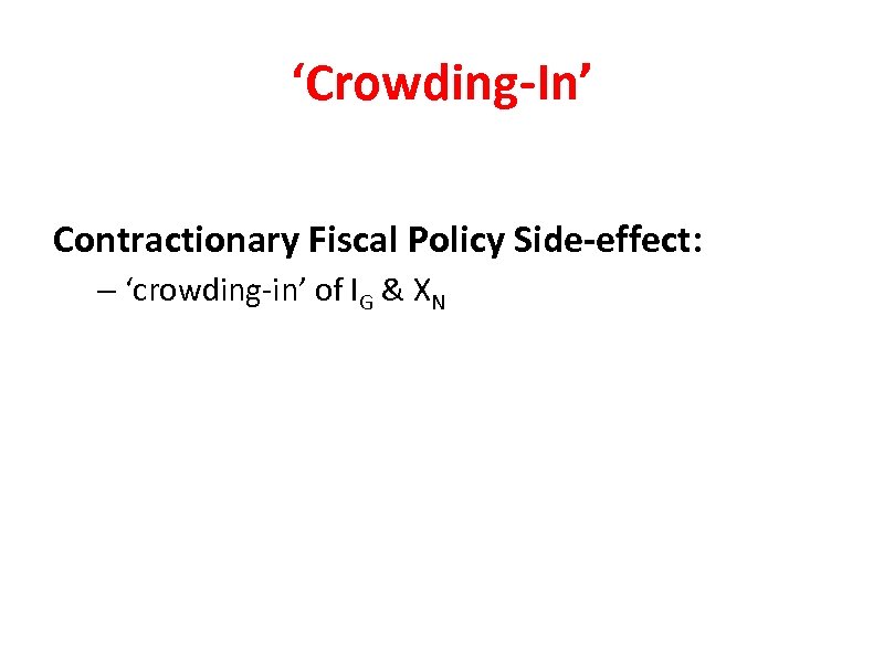 ‘Crowding-In’ Contractionary Fiscal Policy Side-effect: – ‘crowding-in’ of IG & XN 