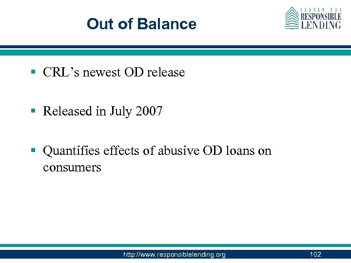 Out of Balance § CRL’s newest OD release § Released in July 2007 §