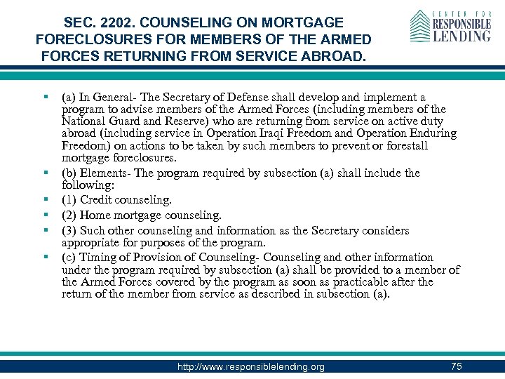 SEC. 2202. COUNSELING ON MORTGAGE FORECLOSURES FOR MEMBERS OF THE ARMED FORCES RETURNING FROM