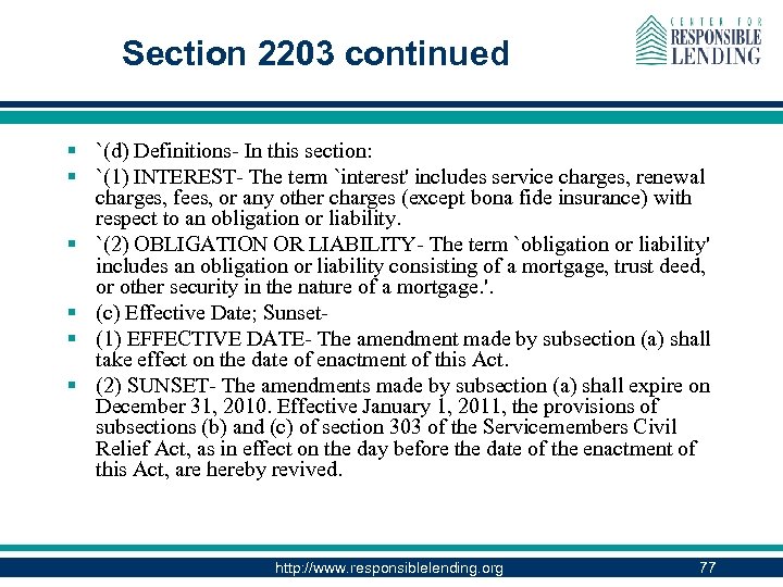 Section 2203 continued § `(d) Definitions- In this section: § `(1) INTEREST- The term