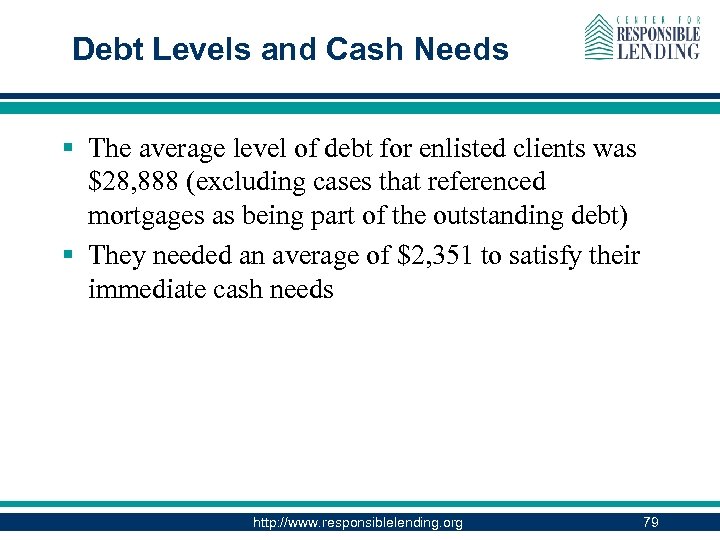 Debt Levels and Cash Needs § The average level of debt for enlisted clients