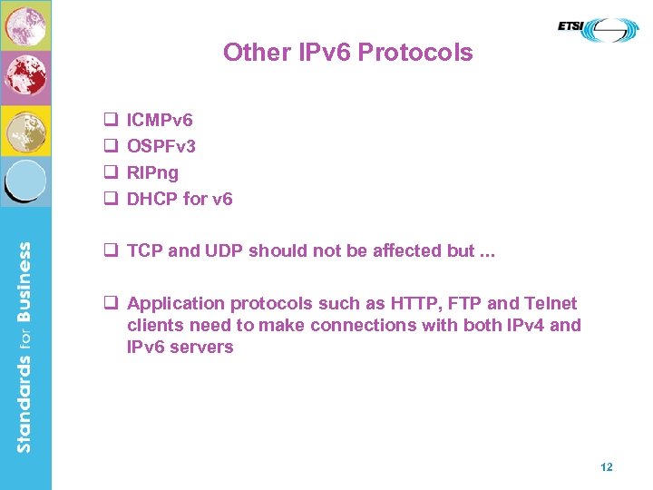 Other IPv 6 Protocols q q ICMPv 6 OSPFv 3 RIPng DHCP for v