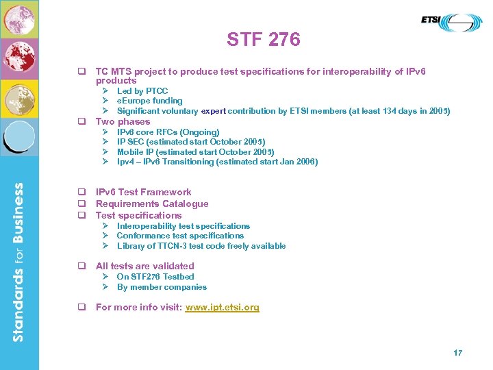 STF 276 q TC MTS project to produce test specifications for interoperability of IPv
