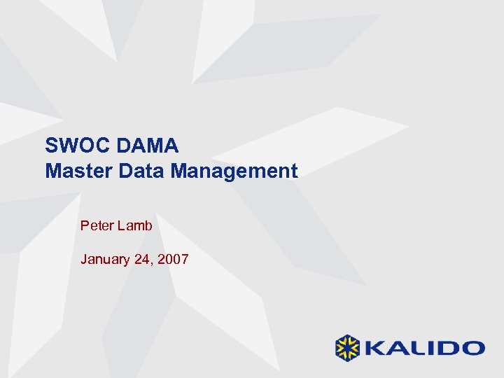 SWOC DAMA Master Data Management Peter Lamb January 24, 2007 