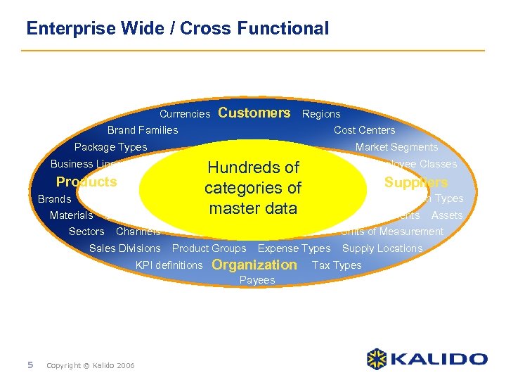 Enterprise Wide / Cross Functional Currencies Customers Regions Brand Families Cost Centers Package Types