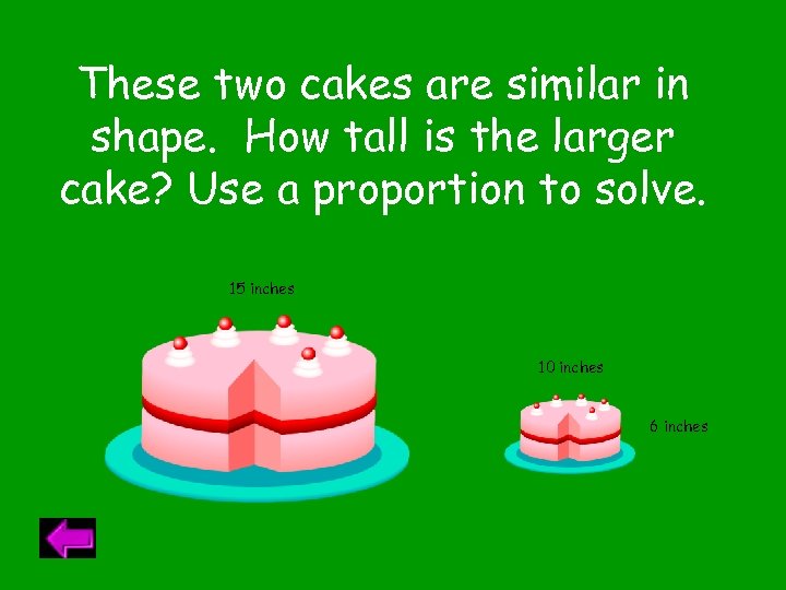 These two cakes are similar in shape. How tall is the larger cake? Use