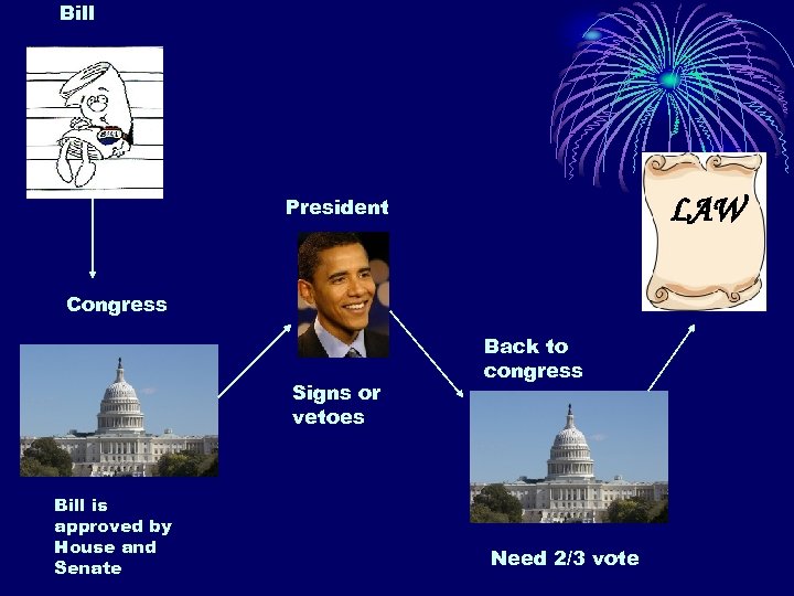 Bill LAW President Congress Signs or vetoes Bill is approved by House and Senate