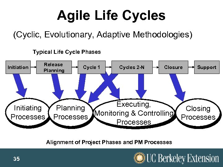 Agile Life Cycles (Cyclic, Evolutionary, Adaptive Methodologies) Typical Life Cycle Phases Initiation Release Planning