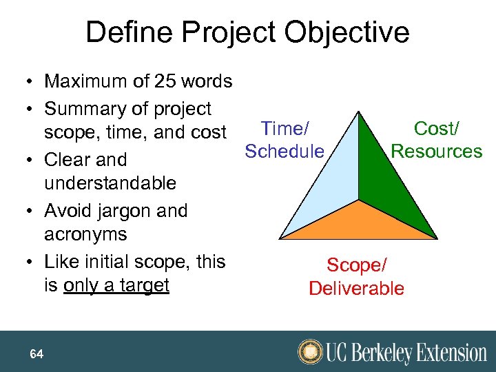 Define Project Objective • Maximum of 25 words • Summary of project Time/ Cost/