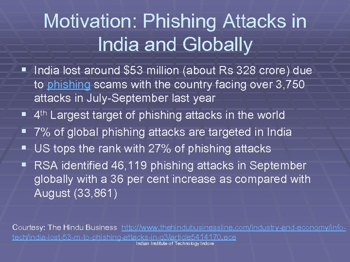 Motivation: Phishing Attacks in India and Globally § India lost around $53 million (about