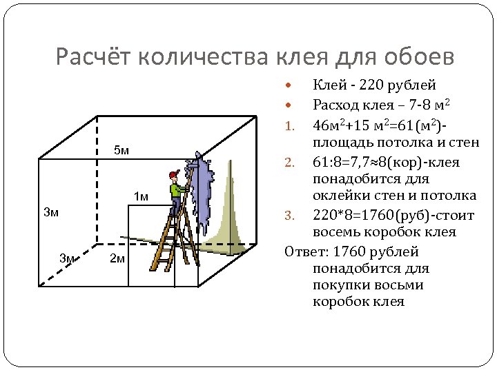 Расчёт количества клея для обоев Клей - 220 рублей Расход клея – 7 -8