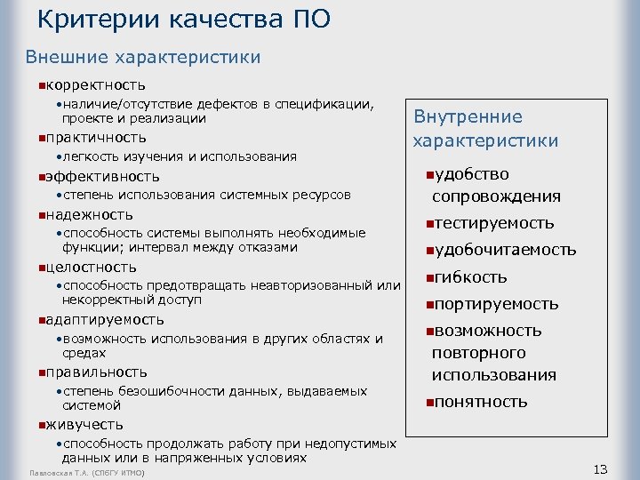 Критерии качества работы