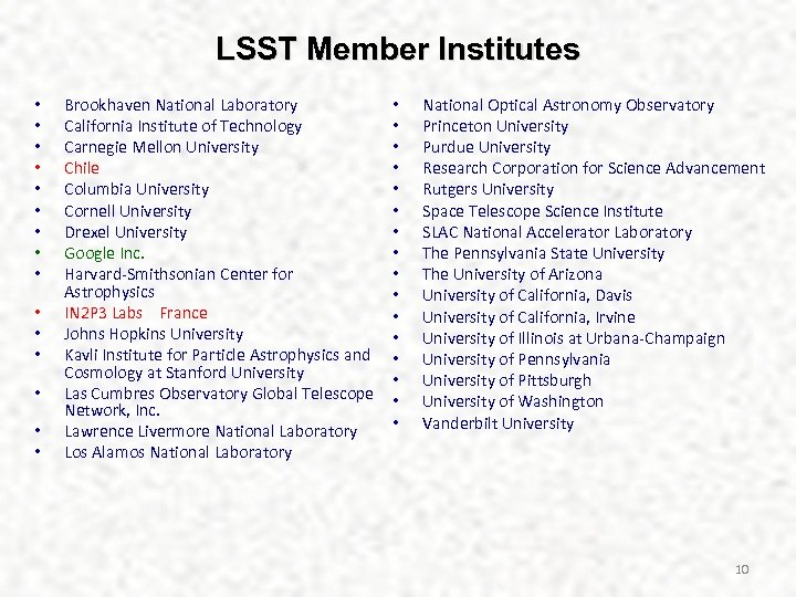 LSST Member Institutes • • • • Brookhaven National Laboratory California Institute of Technology