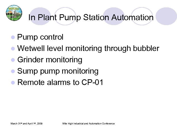 In Plant Pump Station Automation l Pump control l Wetwell level monitoring through bubbler