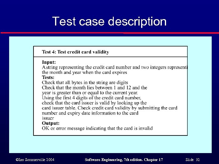 Test case description ©Ian Sommerville 2004 Software Engineering, 7 th edition. Chapter 17 Slide