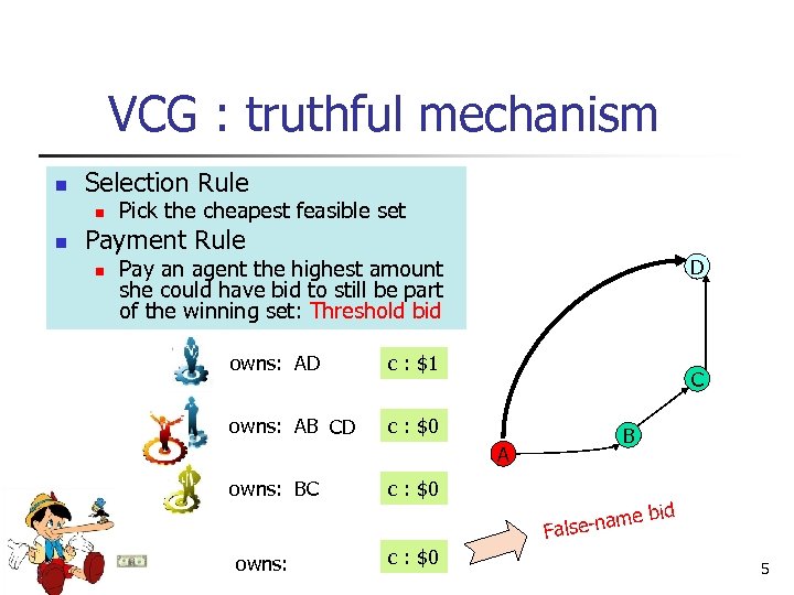 VCG : truthful mechanism n Selection Rule n n Pick the cheapest feasible set