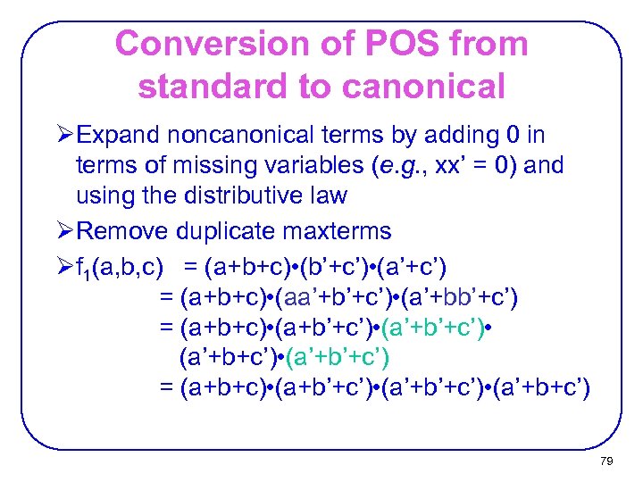 Conversion of POS from standard to canonical ØExpand noncanonical terms by adding 0 in