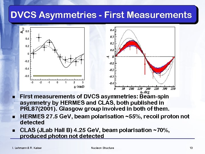 DVCS Asymmetries - First Measurements n n n First measurements of DVCS asymmetries: Beam-spin