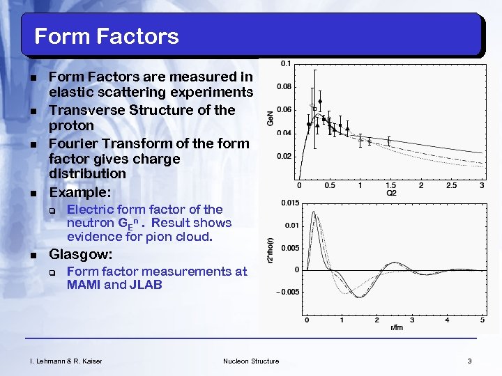 Form Factors n n Form Factors are measured in elastic scattering experiments Transverse Structure