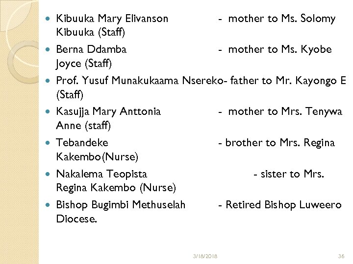  Kibuuka Mary Elivanson - mother to Ms. Solomy Kibuuka (Staff) Berna Ddamba -