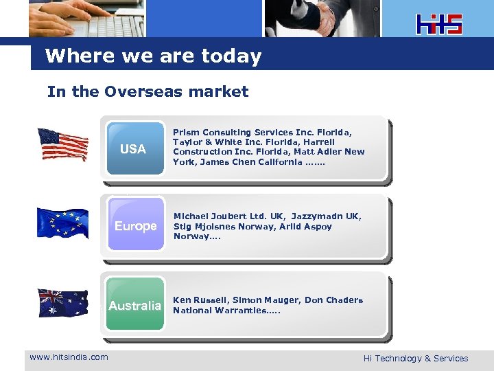 Where we are today In the Overseas market USA Prism Consulting Services Inc. Florida,