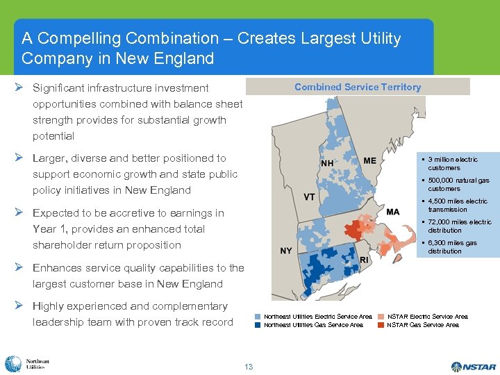 A Compelling Combination – Creates Largest Utility Company in New England Ø Significant infrastructure