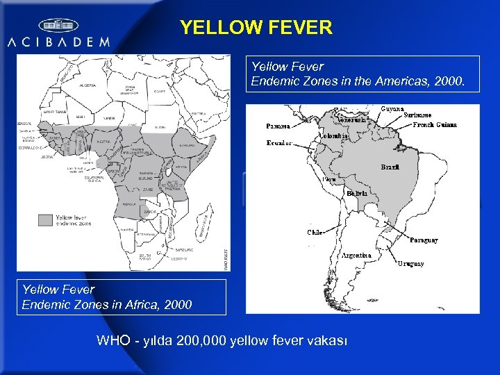 YELLOW FEVER Yellow Fever Endemic Zones in the Americas, 2000. Yellow Fever Endemic Zones