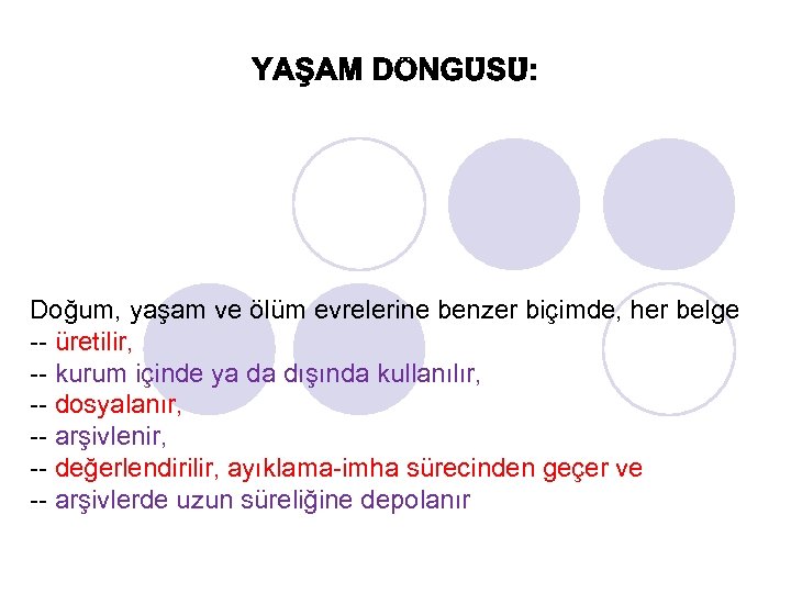 Doğum, yaşam ve ölüm evrelerine benzer biçimde, her belge -- üretilir, -- kurum içinde