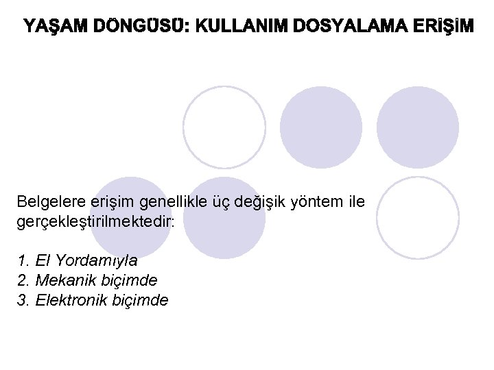 Belgelere erişim genellikle üç değişik yöntem ile gerçekleştirilmektedir: 1. El Yordamıyla 2. Mekanik biçimde