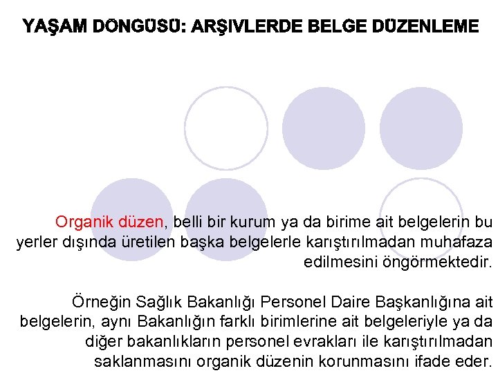 Organik düzen, belli bir kurum ya da birime ait belgelerin bu yerler dışında üretilen