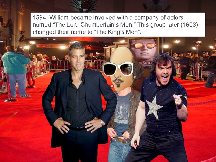 1594: William became involved with a company of actors named “The Lord Chamberlain’s Men.