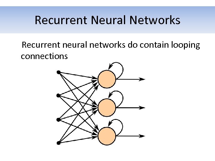 Recurrent Neural Networks Recurrent neural networks do contain looping connections 