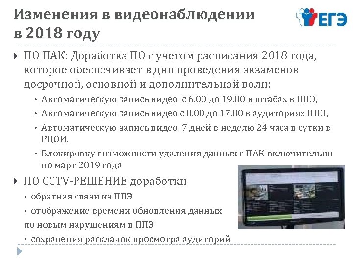 Изменения в видеонаблюдении в 2018 году ПО ПАК: Доработка ПО с учетом расписания 2018