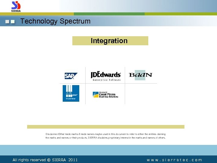 Technology Spectrum Integration Disclaimer: Other trade marks & trade names maybe used in this