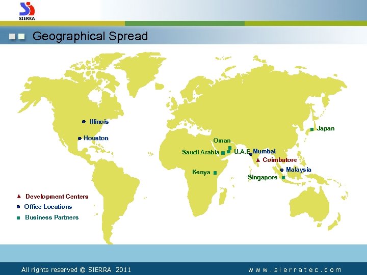 Geographical Spread Illinois Japan Houston Oman Saudi Arabia Kenya U. A. E. Mumbai Coimbatore